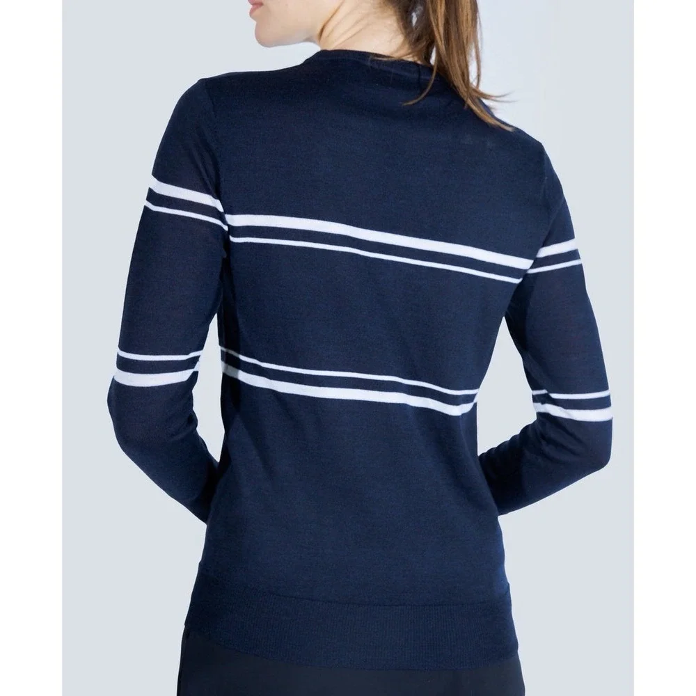 NWT L'Etoile Sport Women's M The Club Merino Wool Sweater Navy Blue Cozy Golf